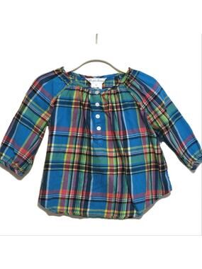 Ralph Lauren Baby Girl Madres Plaid Smock Blue and Green Top Size 6 Months